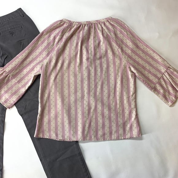 Bit & Bridle Western V Neck Striped Bell Sleeve Blouse - Picture 6 of 8